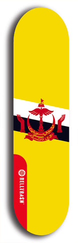 North American maple skateboard deck designed by underground artist BellyRash -- available in widths between 7.5 to 8.5 inches in both mellow concave and steep concave shapes. Artwork : 	Brunei	flag skateboard deck																				