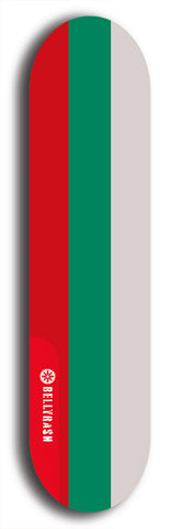 North American maple skateboard deck designed by underground artist BellyRash -- available in widths between 7.5 to 8.5 inches in both mellow concave and steep concave shapes. Artwork : 	Bulgaria	flag skateboard deck																				