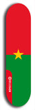 North American maple skateboard deck designed by underground artist BellyRash -- available in widths between 7.5 to 8.5 inches in both mellow concave and steep concave shapes. Artwork : 	Burkina Faso	flag skateboard deck																				
