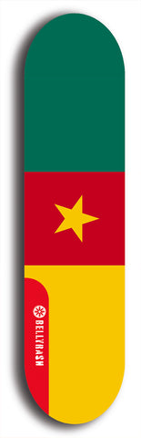 North American maple skateboard deck designed by underground artist BellyRash -- available in widths between 7.5 to 8.5 inches in both mellow concave and steep concave shapes. Artwork : 	Cameroon	flag skateboard deck																				