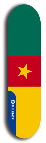 North American maple skateboard deck designed by underground artist BellyRash -- available in widths between 7.5 to 8.5 inches in both mellow concave and steep concave shapes. Artwork : 	Cameroon	flag skateboard deck																				