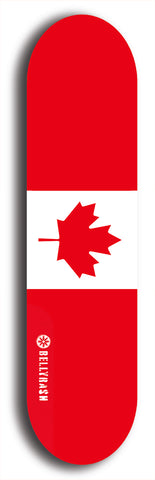 North American maple skateboard deck designed by underground artist BellyRash -- available in widths between 7.5 to 8.5 inches in both mellow concave and steep concave shapes. Artwork : 	Canada	flag skateboard deck																				