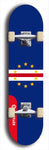 North American maple skateboard deck designed by underground artist BellyRash -- available in widths between 7.5 to 8.5 inches in both mellow concave and steep concave shapes. Artwork : 	Cabo Verde	flag skateboard deck																				