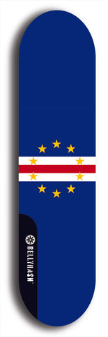 North American maple skateboard deck designed by underground artist BellyRash -- available in widths between 7.5 to 8.5 inches in both mellow concave and steep concave shapes. Artwork : 	Cabo Verde	flag skateboard deck																				