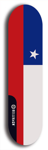 North American maple skateboard deck designed by underground artist BellyRash -- available in widths between 7.5 to 8.5 inches in both mellow concave and steep concave shapes. Artwork : 	Chile	flag skateboard deck																				