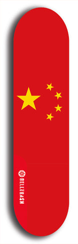 North American maple skateboard deck designed by underground artist BellyRash -- available in widths between 7.5 to 8.5 inches in both mellow concave and steep concave shapes. Artwork : 	China	flag skateboard deck																				