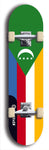 North American maple skateboard deck designed by underground artist BellyRash -- available in widths between 7.5 to 8.5 inches in both mellow concave and steep concave shapes. Artwork : 	Comoros	flag skateboard deck																				