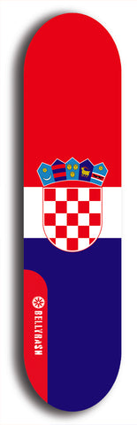 North American maple skateboard deck designed by underground artist BellyRash -- available in widths between 7.5 to 8.5 inches in both mellow concave and steep concave shapes. Artwork : 	Croatia	flag skateboard deck																				