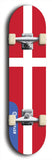 North American maple skateboard deck designed by underground artist BellyRash -- available in widths between 7.5 to 8.5 inches in both mellow concave and steep concave shapes. Artwork : 	Denmark	flag skateboard deck																				