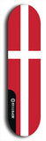North American maple skateboard deck designed by underground artist BellyRash -- available in widths between 7.5 to 8.5 inches in both mellow concave and steep concave shapes. Artwork : 	Denmark	flag skateboard deck																				