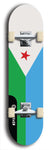 North American maple skateboard deck designed by underground artist BellyRash -- available in widths between 7.5 to 8.5 inches in both mellow concave and steep concave shapes. Artwork : 	Djibouti	flag skateboard deck																				