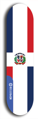 North American maple skateboard deck designed by underground artist BellyRash -- available in widths between 7.5 to 8.5 inches in both mellow concave and steep concave shapes. Artwork : 	Dominican Republic	flag skateboard deck																				