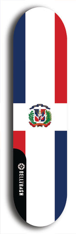 North American maple skateboard deck designed by underground artist BellyRash -- available in widths between 7.5 to 8.5 inches in both mellow concave and steep concave shapes. Artwork : 	Dominican Republic	flag skateboard deck																				