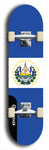 North American maple skateboard deck designed by underground artist BellyRash -- available in widths between 7.5 to 8.5 inches in both mellow concave and steep concave shapes. Artwork : 	El Salvador	flag skateboard deck																				