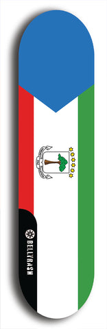 North American maple skateboard deck designed by underground artist BellyRash -- available in widths between 7.5 to 8.5 inches in both mellow concave and steep concave shapes. Artwork : 	Equatorial Guinea	flag skateboard deck																				