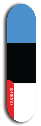 North American maple skateboard deck designed by underground artist BellyRash -- available in widths between 7.5 to 8.5 inches in both mellow concave and steep concave shapes. Artwork : 	Estonia	flag skateboard deck																				