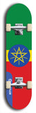 North American maple skateboard deck designed by underground artist BellyRash -- available in widths between 7.5 to 8.5 inches in both mellow concave and steep concave shapes. Artwork : 	Ethiopia	flag skateboard deck																				