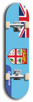 North American maple skateboard deck designed by underground artist BellyRash -- available in widths between 7.5 to 8.5 inches in both mellow concave and steep concave shapes. Artwork : 	Fiji	flag skateboard deck																				