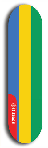 North American maple skateboard deck designed by underground artist BellyRash -- available in widths between 7.5 to 8.5 inches in both mellow concave and steep concave shapes. Artwork : 	Gabon	flag skateboard deck																				
