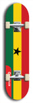 North American maple skateboard deck designed by underground artist BellyRash -- available in widths between 7.5 to 8.5 inches in both mellow concave and steep concave shapes. Artwork : 	Ghana	flag skateboard deck																				