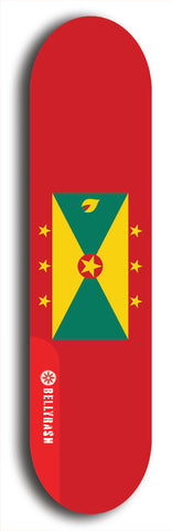 North American maple skateboard deck designed by underground artist BellyRash -- available in widths between 7.5 to 8.5 inches in both mellow concave and steep concave shapes. Artwork : 	Grenada	flag skateboard deck																				