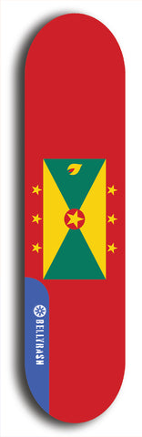 North American maple skateboard deck designed by underground artist BellyRash -- available in widths between 7.5 to 8.5 inches in both mellow concave and steep concave shapes. Artwork : 	Grenada	flag skateboard deck																				