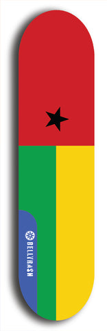 North American maple skateboard deck designed by underground artist BellyRash -- available in widths between 7.5 to 8.5 inches in both mellow concave and steep concave shapes. Artwork : 	Guinea-Bissau	flag skateboard deck																				