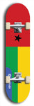 North American maple skateboard deck designed by underground artist BellyRash -- available in widths between 7.5 to 8.5 inches in both mellow concave and steep concave shapes. Artwork : 	Guinea-Bissau	flag skateboard deck																				