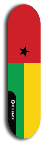 North American maple skateboard deck designed by underground artist BellyRash -- available in widths between 7.5 to 8.5 inches in both mellow concave and steep concave shapes. Artwork : 	Guinea-Bissau	flag skateboard deck																				