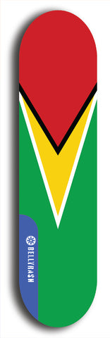 North American maple skateboard deck designed by underground artist BellyRash -- available in widths between 7.5 to 8.5 inches in both mellow concave and steep concave shapes. Artwork : 	Guyana	flag skateboard deck																				