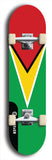 North American maple skateboard deck designed by underground artist BellyRash -- available in widths between 7.5 to 8.5 inches in both mellow concave and steep concave shapes. Artwork : 	Guyana	flag skateboard deck																				