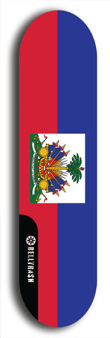 North American maple skateboard deck designed by underground artist BellyRash -- available in widths between 7.5 to 8.5 inches in both mellow concave and steep concave shapes. Artwork : 	Haiti	flag skateboard deck																				