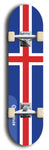 North American maple skateboard deck designed by underground artist BellyRash -- available in widths between 7.5 to 8.5 inches in both mellow concave and steep concave shapes. Artwork : 	Iceland	flag skateboard deck																				