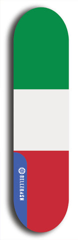 North American maple skateboard deck designed by underground artist BellyRash -- available in widths between 7.5 to 8.5 inches in both mellow concave and steep concave shapes. Artwork : 	Italy	flag skateboard deck																				