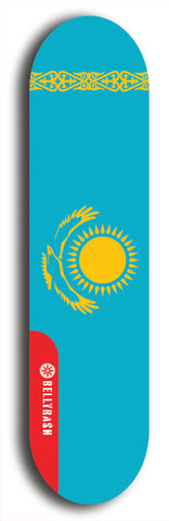 North American maple skateboard deck designed by underground artist BellyRash -- available in widths between 7.5 to 8.5 inches in both mellow concave and steep concave shapes. Artwork : 	Kazakhstan	flag skateboard deck																				