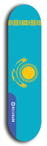 North American maple skateboard deck designed by underground artist BellyRash -- available in widths between 7.5 to 8.5 inches in both mellow concave and steep concave shapes. Artwork : 	Kazakhstan	flag skateboard deck																				