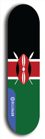 North American maple skateboard deck designed by underground artist BellyRash -- available in widths between 7.5 to 8.5 inches in both mellow concave and steep concave shapes. Artwork : 	Kenya	flag skateboard deck																				