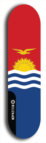 North American maple skateboard deck designed by underground artist BellyRash -- available in widths between 7.5 to 8.5 inches in both mellow concave and steep concave shapes. Artwork : 	Kiribati	flag skateboard deck																				
