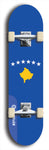 North American maple skateboard deck designed by underground artist BellyRash -- available in widths between 7.5 to 8.5 inches in both mellow concave and steep concave shapes. Artwork : 	Kosovo	flag skateboard deck																				