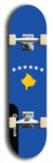 North American maple skateboard deck designed by underground artist BellyRash -- available in widths between 7.5 to 8.5 inches in both mellow concave and steep concave shapes. Artwork : 	Kosovo	flag skateboard deck																				