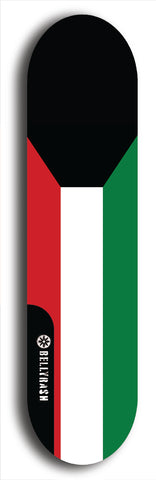 North American maple skateboard deck designed by underground artist BellyRash -- available in widths between 7.5 to 8.5 inches in both mellow concave and steep concave shapes. Artwork : 	Kuwait	flag skateboard deck																				