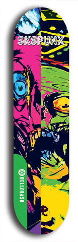 North American maple skateboard deck designed by underground artist BellyRash -- available in widths between 7.5 to 8.5 inches in both mellow concave and steep concave shapes from the BellyRash Limited Edition Blitz Deck series: Sk8Punx