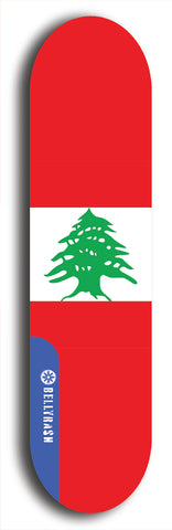 North American maple skateboard deck designed by underground artist BellyRash -- available in widths between 7.5 to 8.5 inches in both mellow concave and steep concave shapes. Artwork : 	Lebanon	flag skateboard deck																				