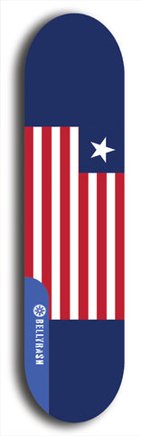 North American maple skateboard deck designed by underground artist BellyRash -- available in widths between 7.5 to 8.5 inches in both mellow concave and steep concave shapes. Artwork : 	Liberia	flag skateboard deck																				