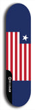 North American maple skateboard deck designed by underground artist BellyRash -- available in widths between 7.5 to 8.5 inches in both mellow concave and steep concave shapes. Artwork : 	Liberia	flag skateboard deck																				