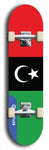 North American maple skateboard deck designed by underground artist BellyRash -- available in widths between 7.5 to 8.5 inches in both mellow concave and steep concave shapes. Artwork : 	Libya	flag skateboard deck																				