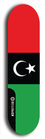 North American maple skateboard deck designed by underground artist BellyRash -- available in widths between 7.5 to 8.5 inches in both mellow concave and steep concave shapes. Artwork : 	Libya	flag skateboard deck																				