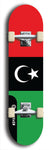 North American maple skateboard deck designed by underground artist BellyRash -- available in widths between 7.5 to 8.5 inches in both mellow concave and steep concave shapes. Artwork : 	Libya	flag skateboard deck																				