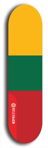 North American maple skateboard deck designed by underground artist BellyRash -- available in widths between 7.5 to 8.5 inches in both mellow concave and steep concave shapes. Artwork : 	Lithuania	flag skateboard deck																				