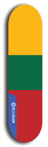 North American maple skateboard deck designed by underground artist BellyRash -- available in widths between 7.5 to 8.5 inches in both mellow concave and steep concave shapes. Artwork : 	Lithuania	flag skateboard deck																				